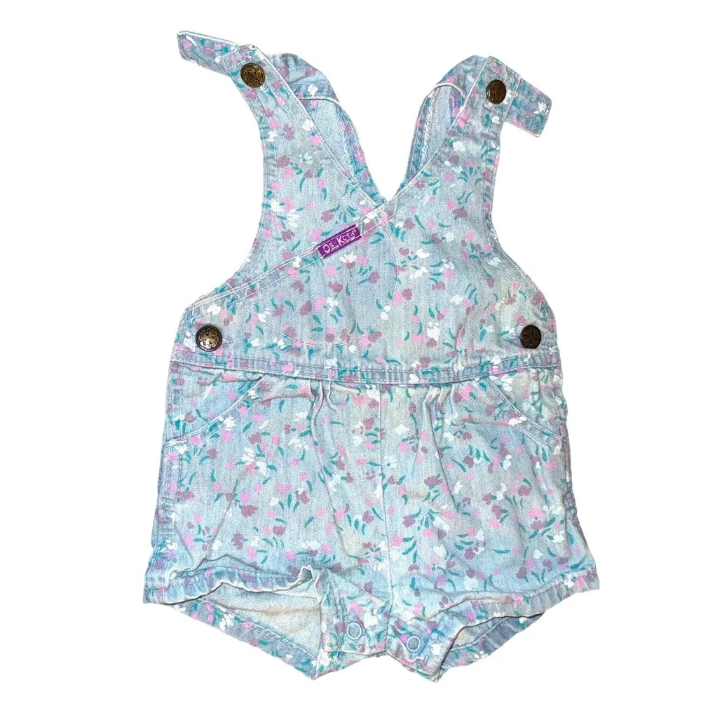 Vintage OshKosh Bgosh Floral Denim Vestbak Shortalls Overalls 12M